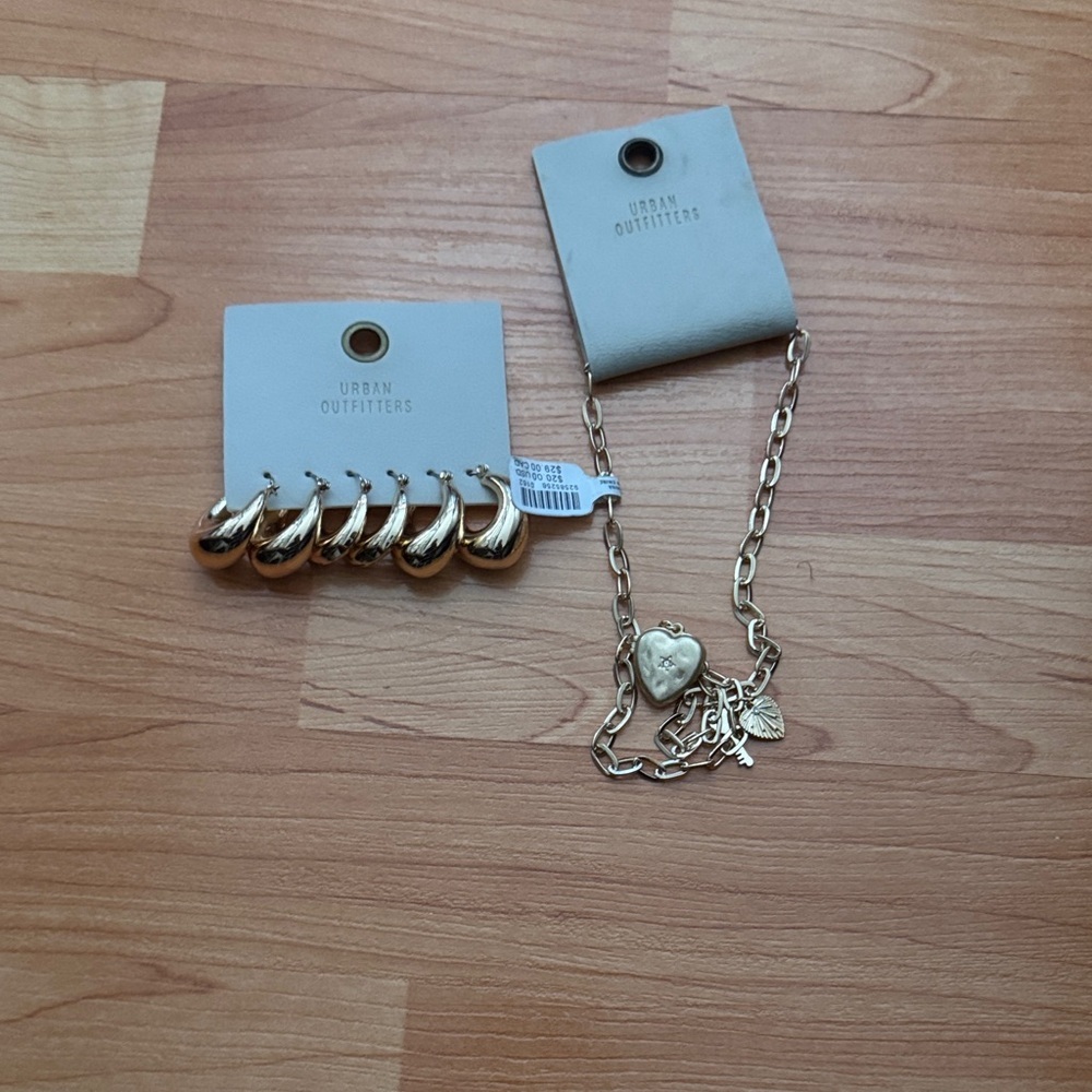 Urban Outfitters Gold Hoop Earrings and Necklace Set